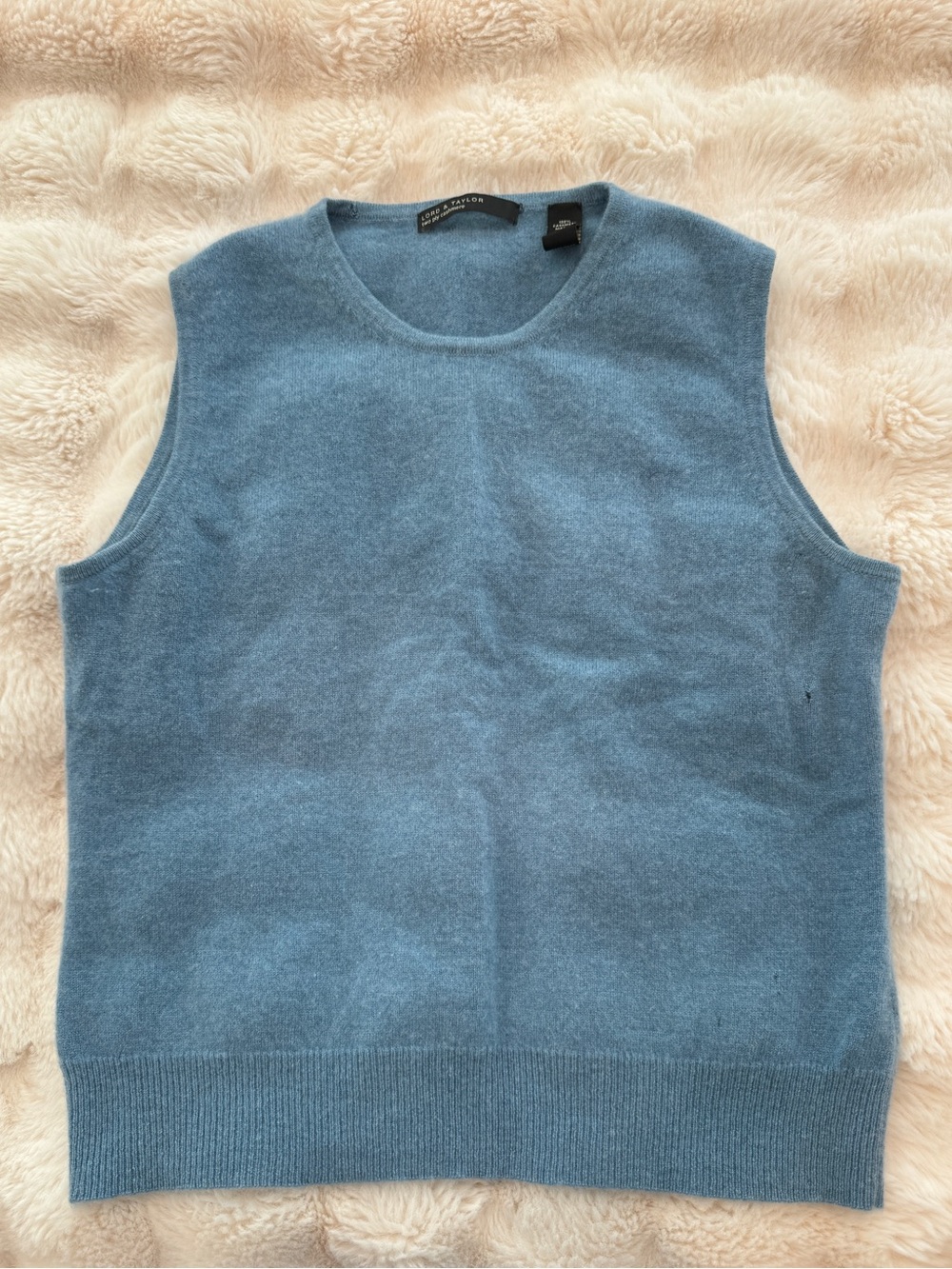100% Cashmere Lord & Taylor Blue Crewneck Sweater Vest Size L